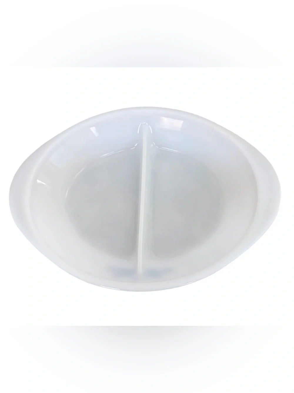 Vintage Glasbake divided white milk glass cornflower casserole dish